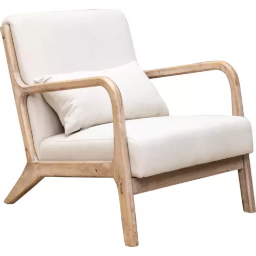 FAUTEUIL LIN ET COTON BEIGE BOIS D'HÉVÉA