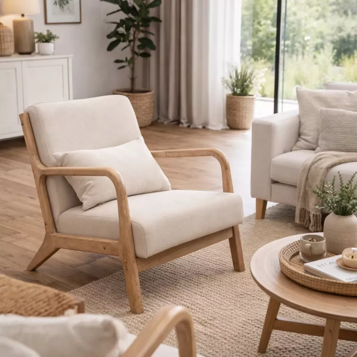 FAUTEUIL LIN ET COTON BEIGE