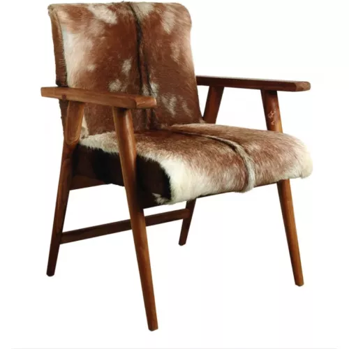 FAUTEUIL EN TECK ET VERITABLE PEAU DE CHÈVRE