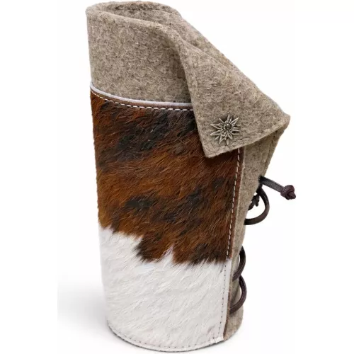 PORTE BOUTEILLE FEUTRE DE LAINE ET PEAU DE VACHE