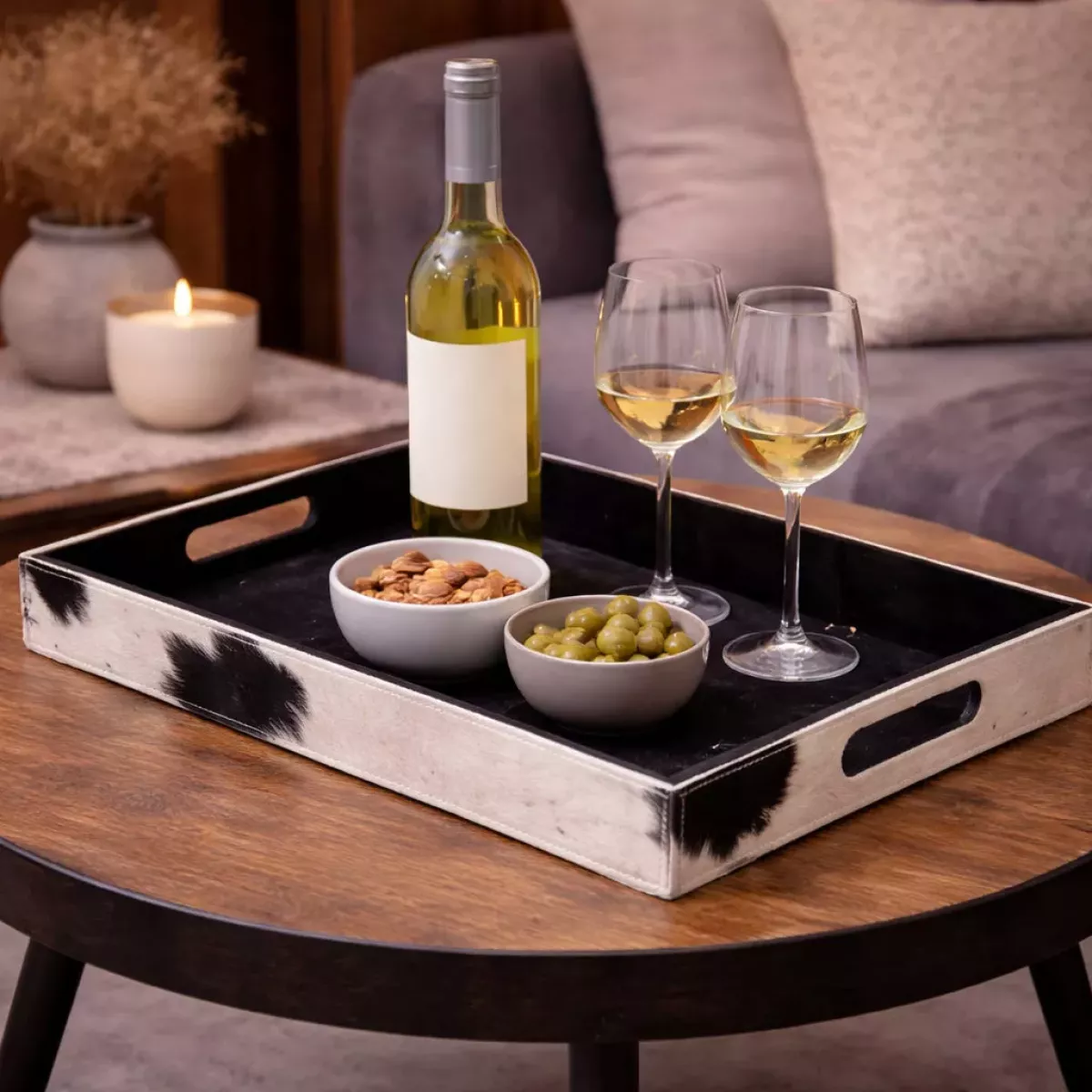 PLATEAU EN PEAU DE VACHE RECTANGLE