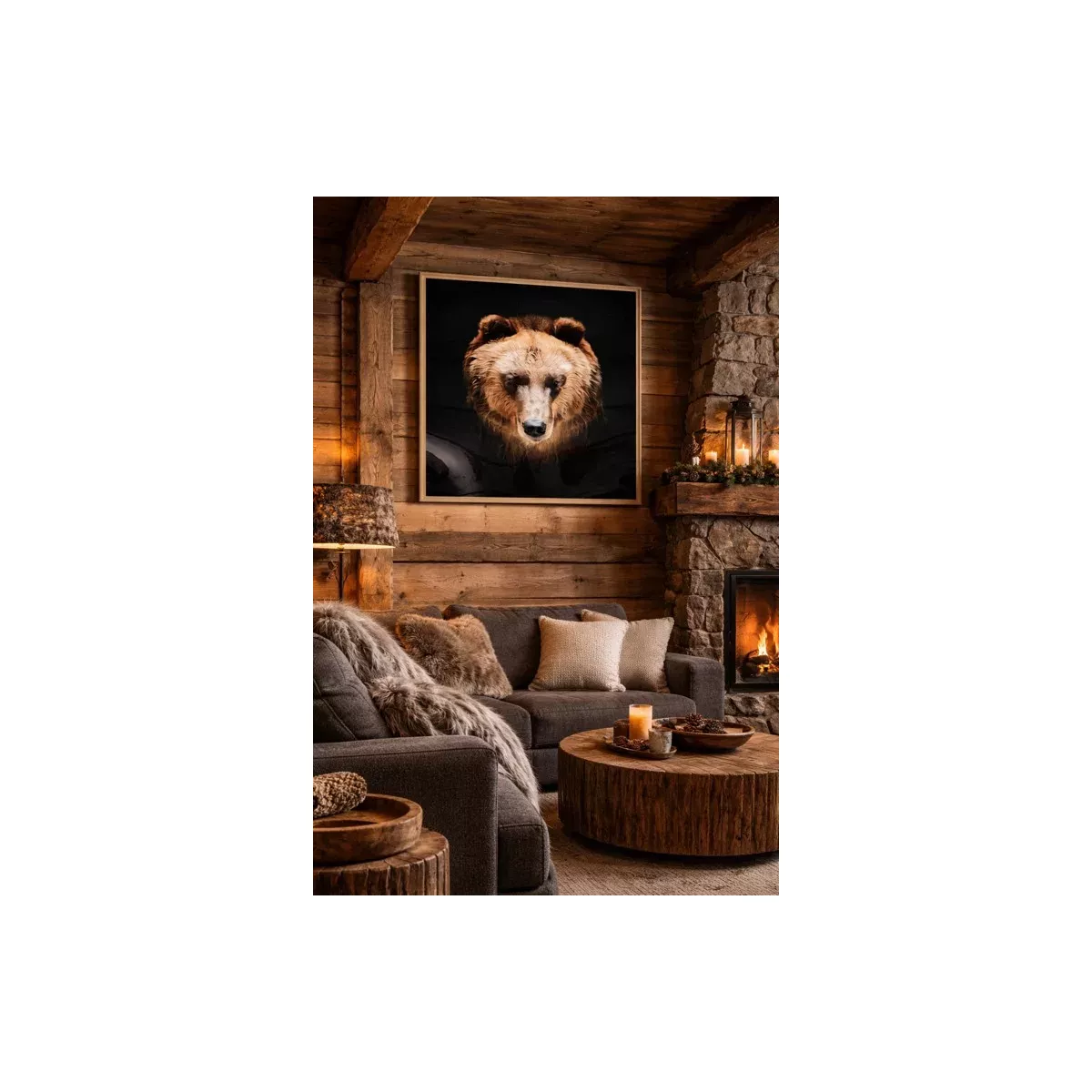 TABLEAU CHROMALUXE OURS ENCADRÉ CHÊNE 80X80 CM