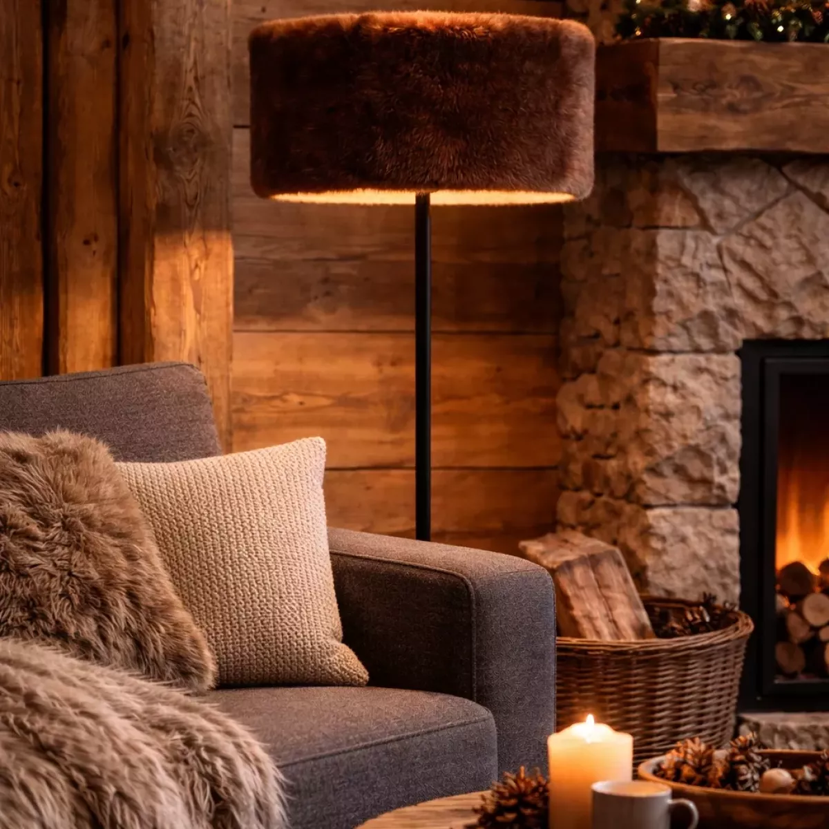 ABAT JOUR FAUSSE FOURRURE FOX MARRON