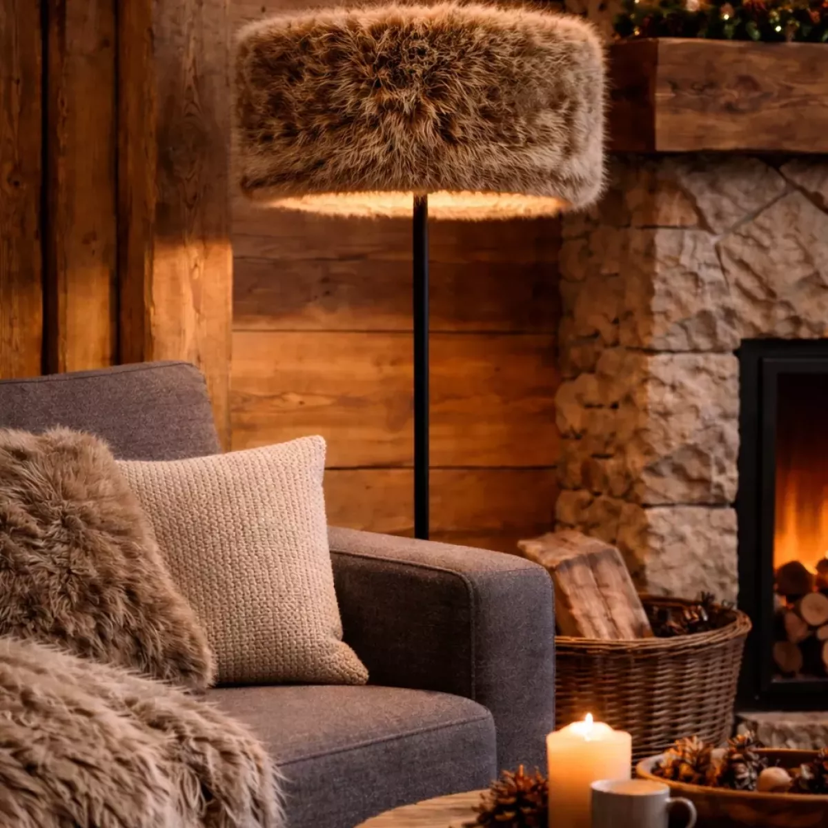 ABAT JOUR FAUSSE FOURRURE OURS BRUN