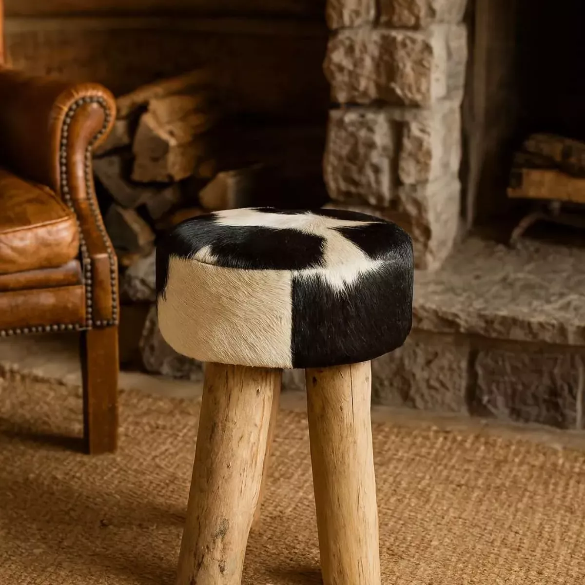TABOURET ROND VACHE NOIR ET BLANC
