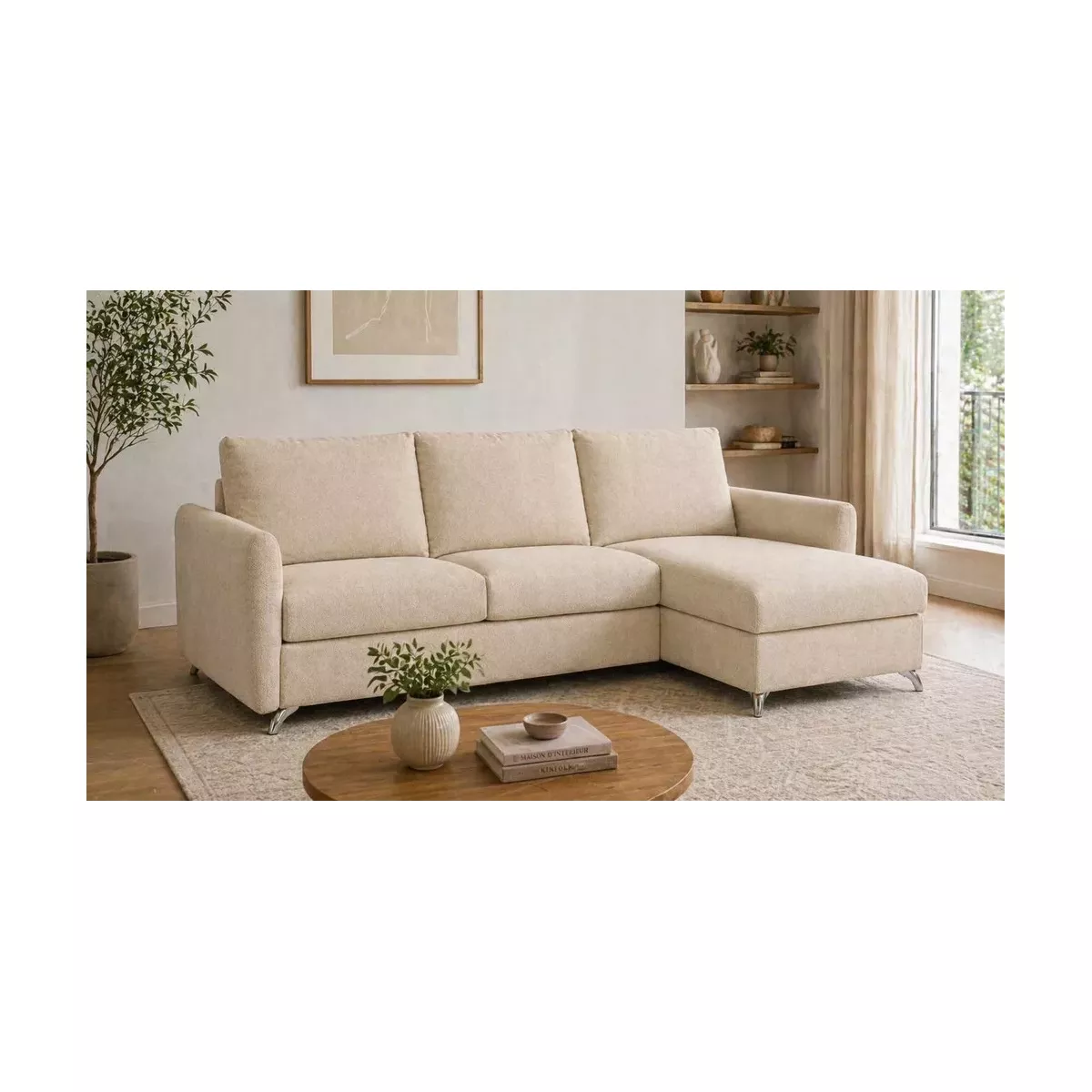 CANAPÉ CONVERTIBLE SOFT AVEC MERIDIENNE COFFRE MATELAS H18 CM 35 KG