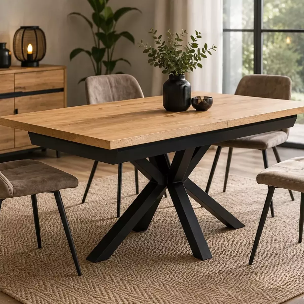 TABLE REPAS 160X90 CM + ALLONGE CENTRALE PAPILLON DE 60 CM