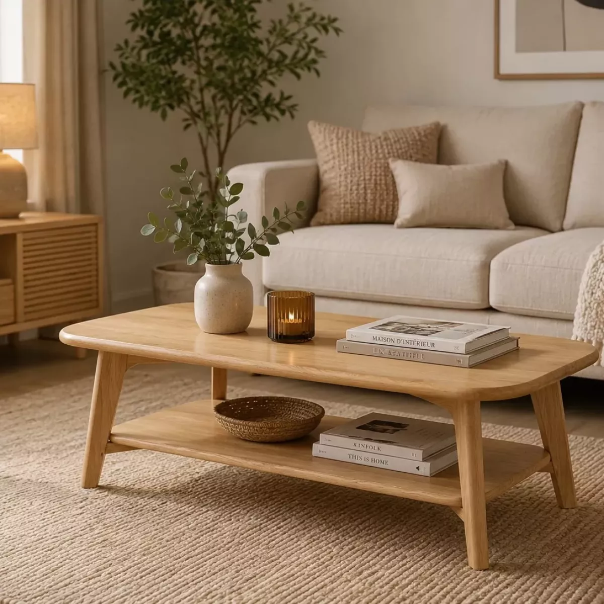 TABLE BASSE EN CHÊNE NATUREL 120 CM