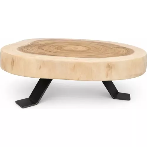 TABLE BASSE TRON EN BOIS DE SUAR ET PIED EN ACIER