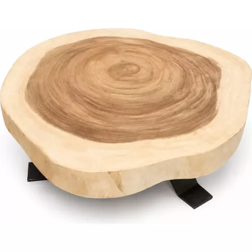 TABLE BASSE TRON E BOIS DE SUAR ET PIED EN ACIER