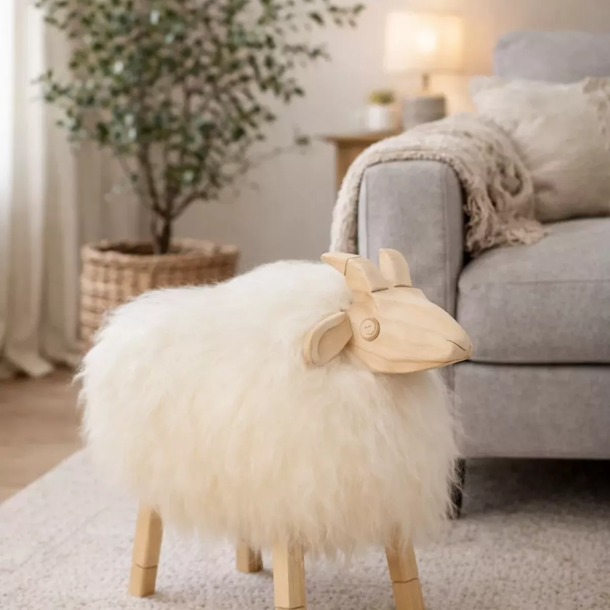 BÉLIER SCULTÉ VÉRITABLE EN PEAU DE MOUTON