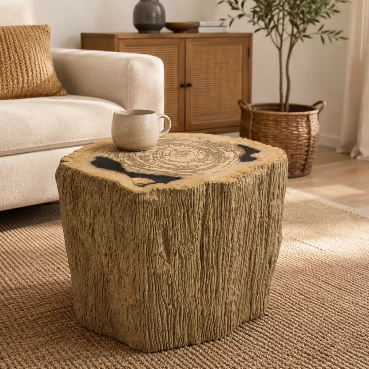 BOUT DE CANAPÉ TRONC EN BOIS FOSSILISÉ