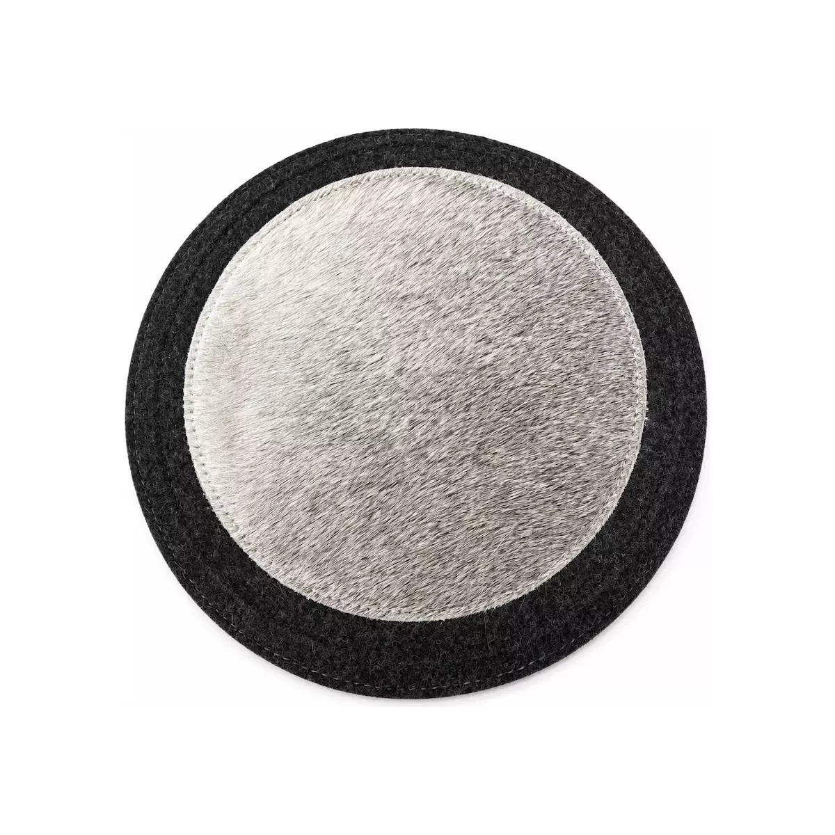 DESSOUS DE PLAT ROND EN FEUTRE DE LAINE ET PEAU DE VACHE