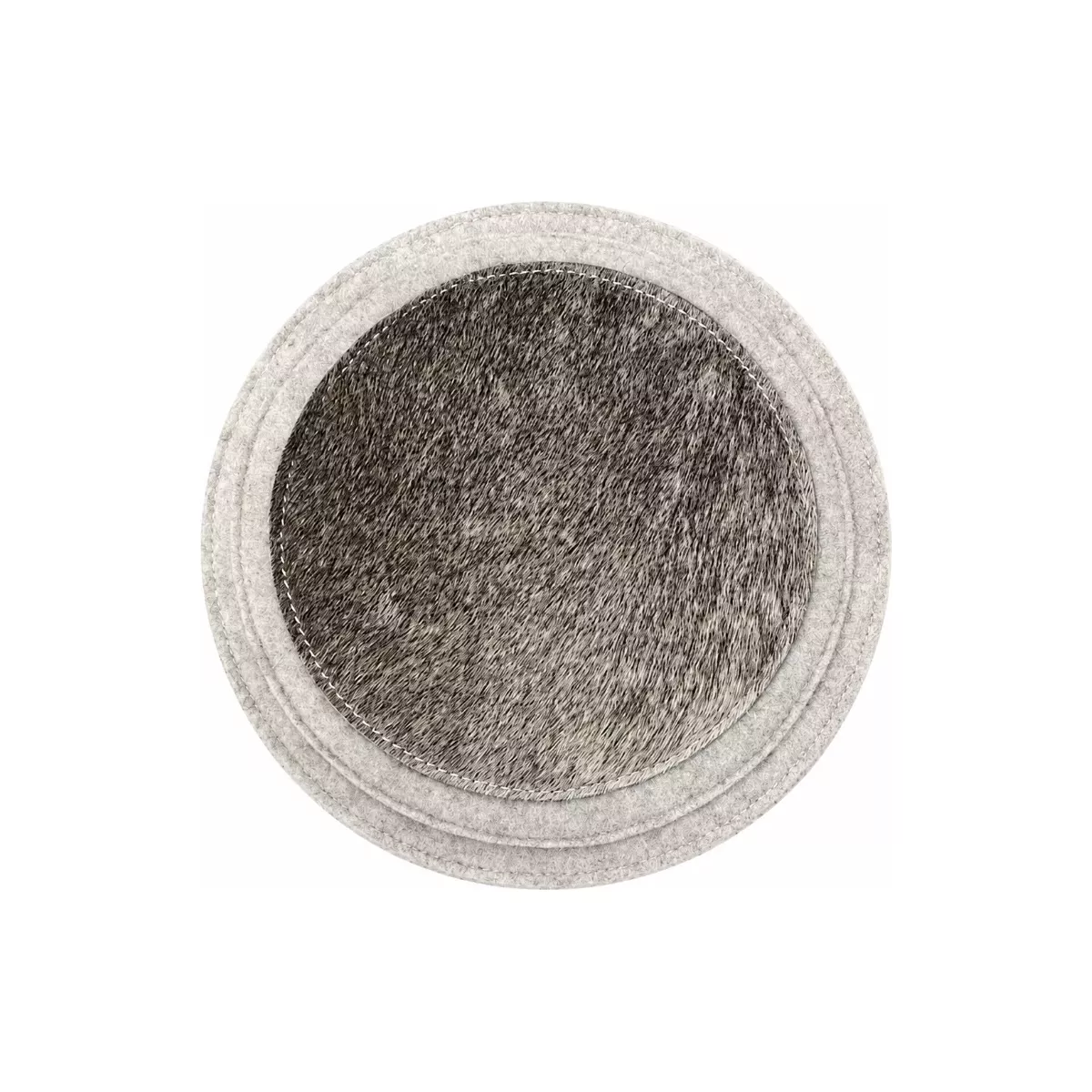 DESSOUS DE PLAT ROND EN FEUTRE DE LAINE ET PEAU DE VACHE