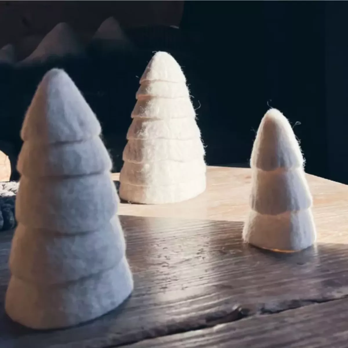 SET DE 3 SAPINS BLANC FEUTRINE