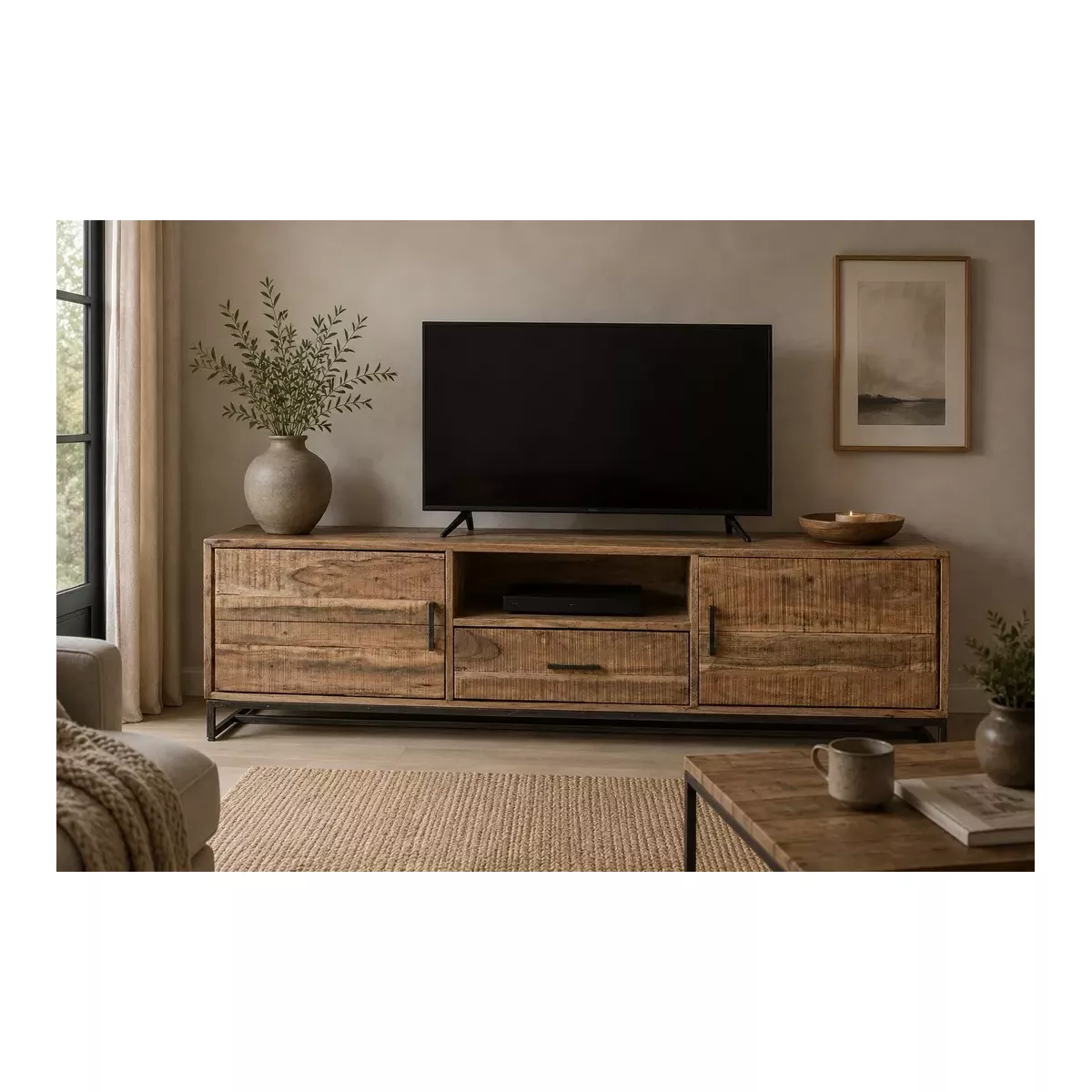 MEUBLE TV ELMERA EN BOIS D'ACACIA