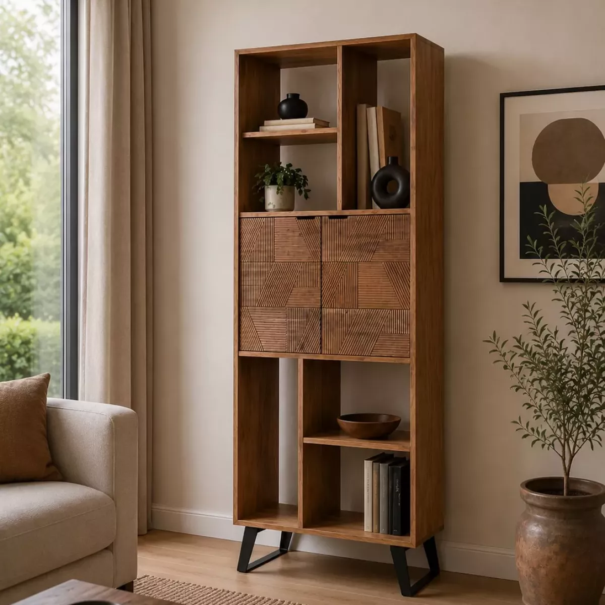 BIBLIOTÈQUE ISARA EN BOIS D'ACACIA