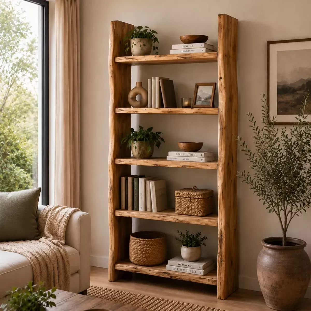 BIBLIOTÈQUE ENASSA EN BOIS D'ACACIA