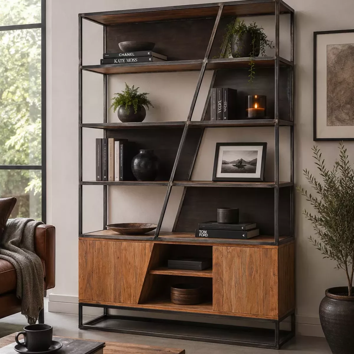 BIBLIOTÈQUE JANAKA EN BOIS D'ACACIA
