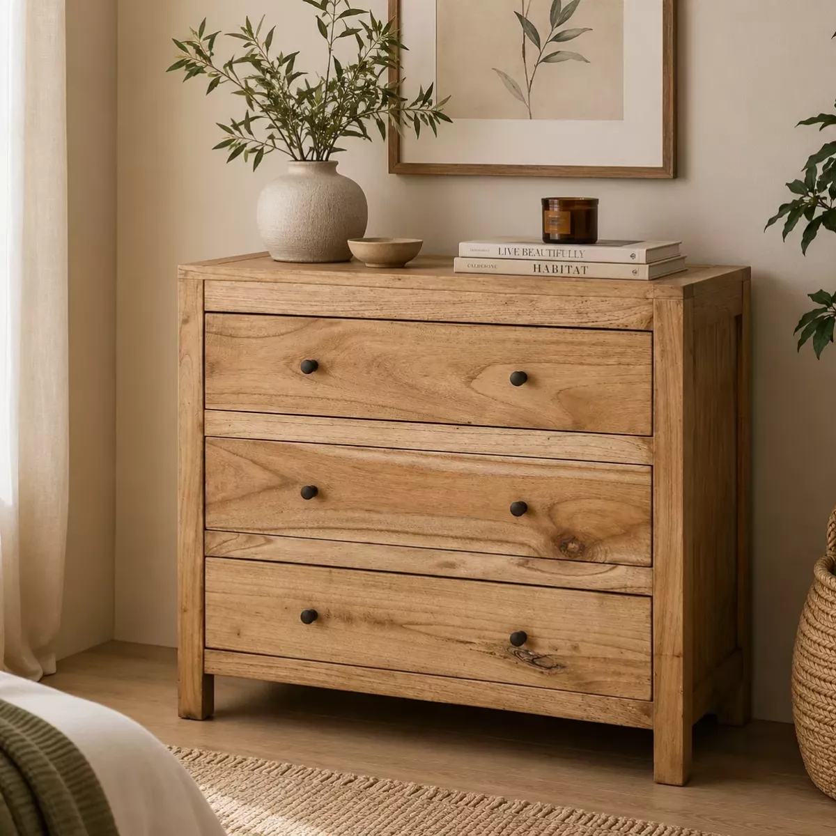 COMMODE NATUREL EN BOIS DE MINDI