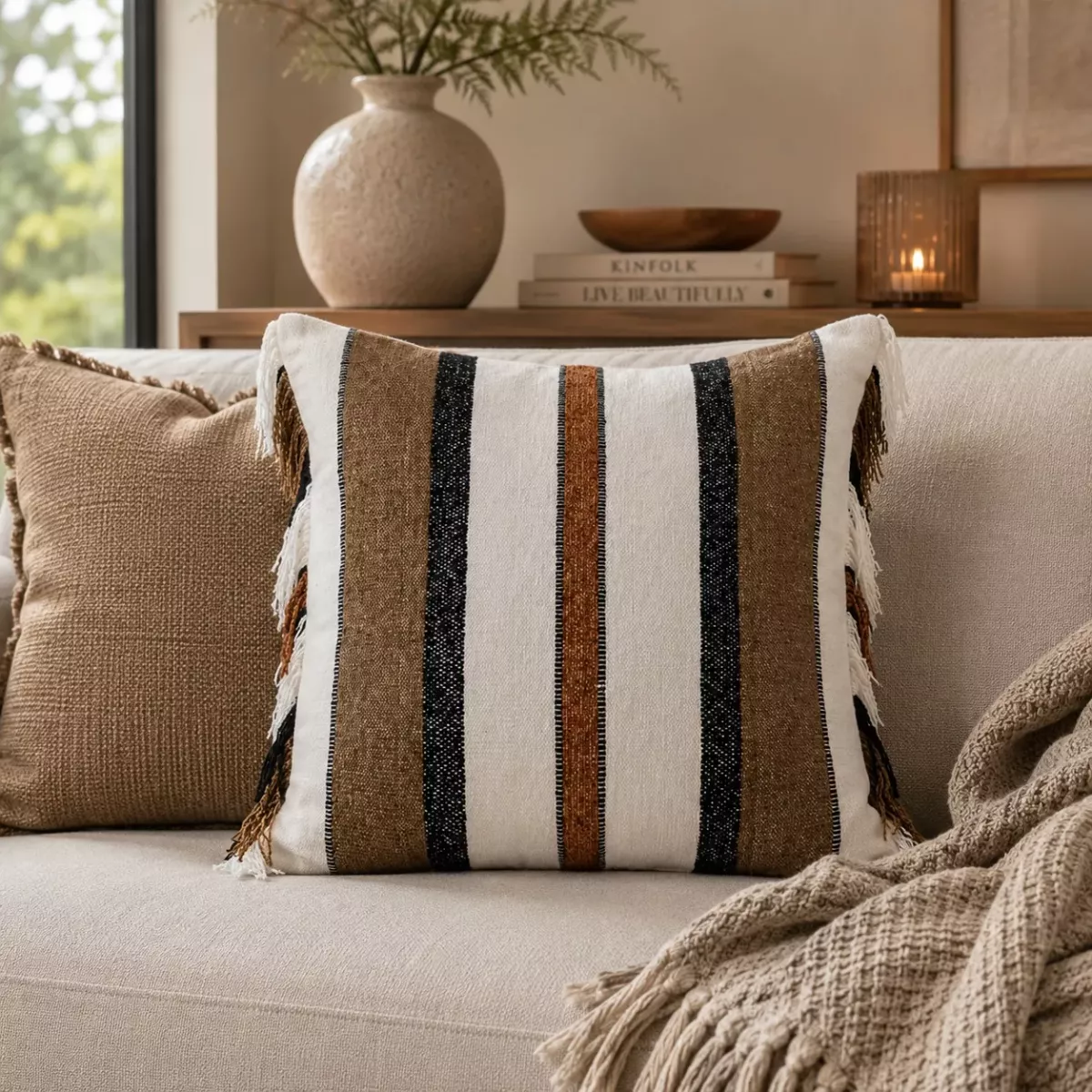 COUSSIN BRUN-BLANC 50X50 CM