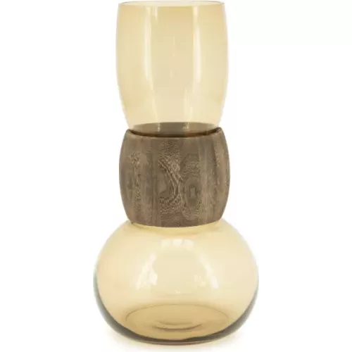 VASE MARRON VERRE ET BOIS