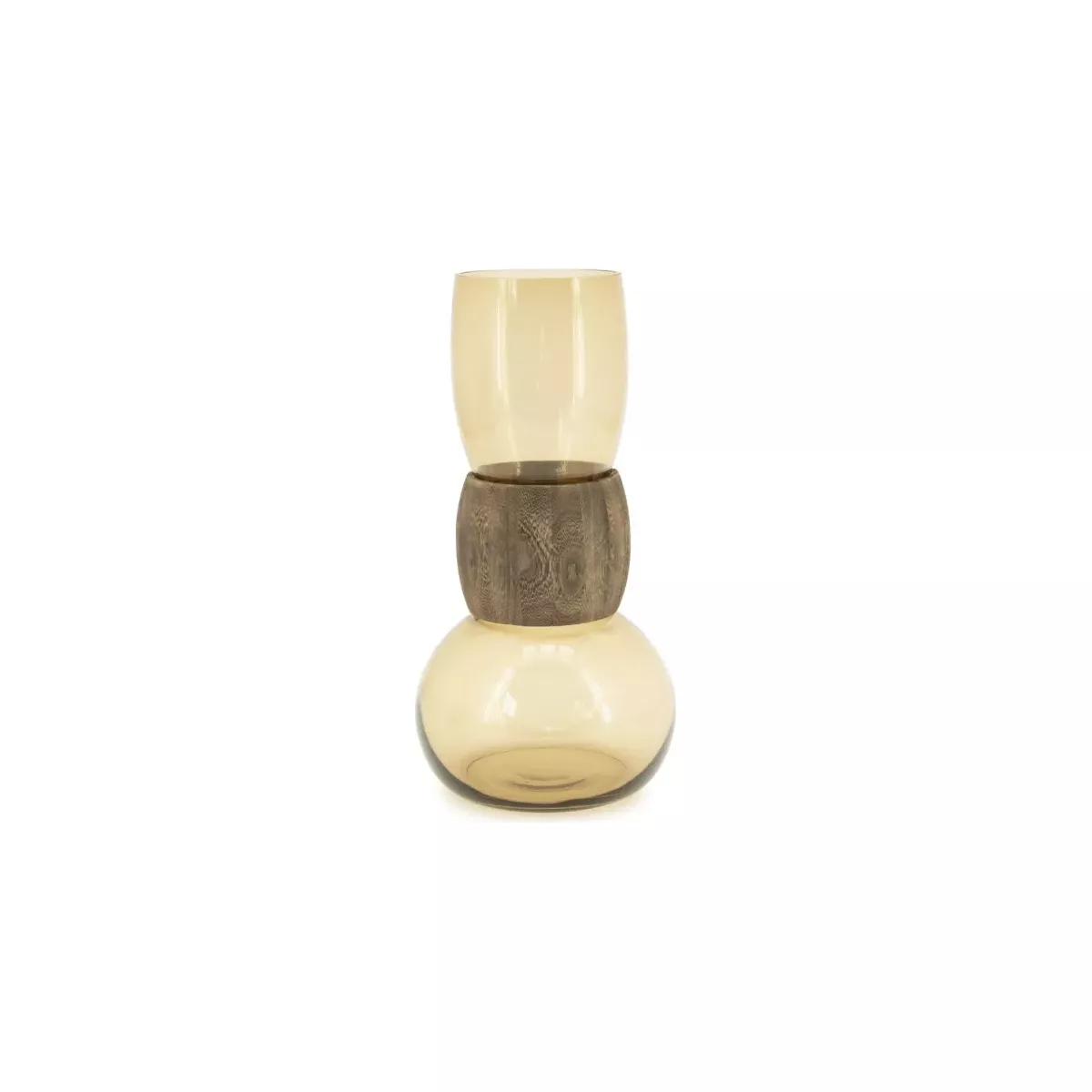 VASE MARRON VERRE ET BOIS