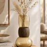 VASE MARRON VERRE ET BOIS