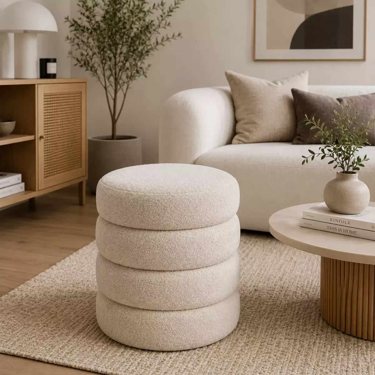 POUF FINO EN BOUCLETTE BEIGE