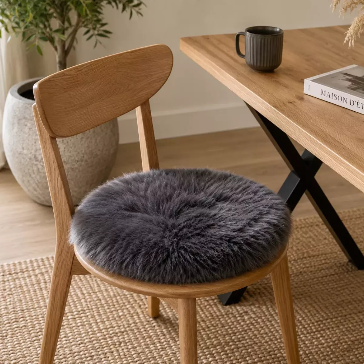 GALETTE DE CHAISE MOUTON GRISE D35 CM