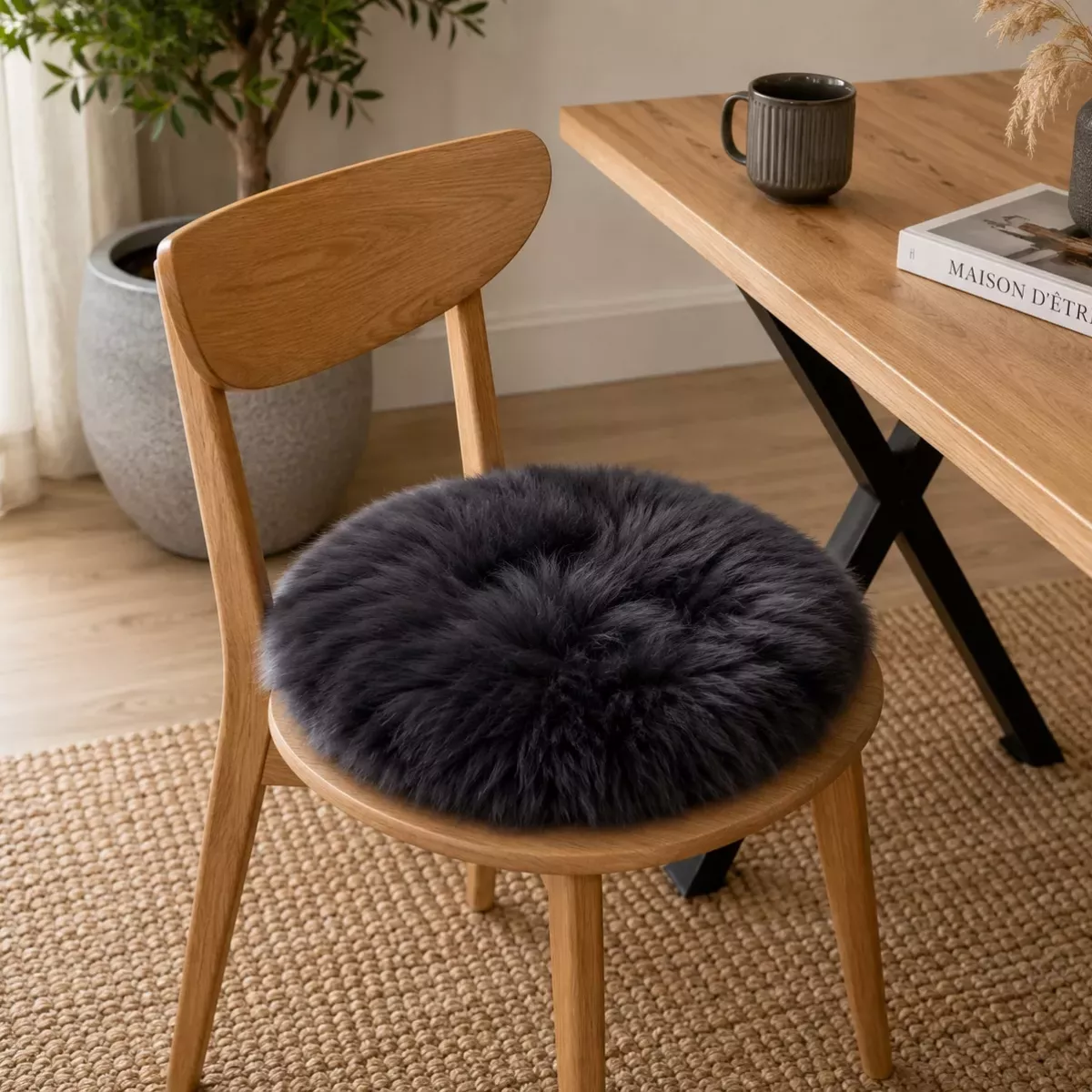 GALETTE DE CHAISE MOUTON NOIR D35 CM