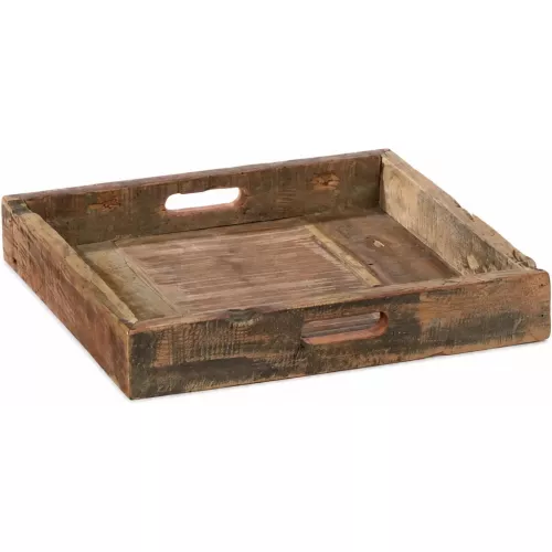 PLATEAU EN BOIS ANCIEN 38X38 CM