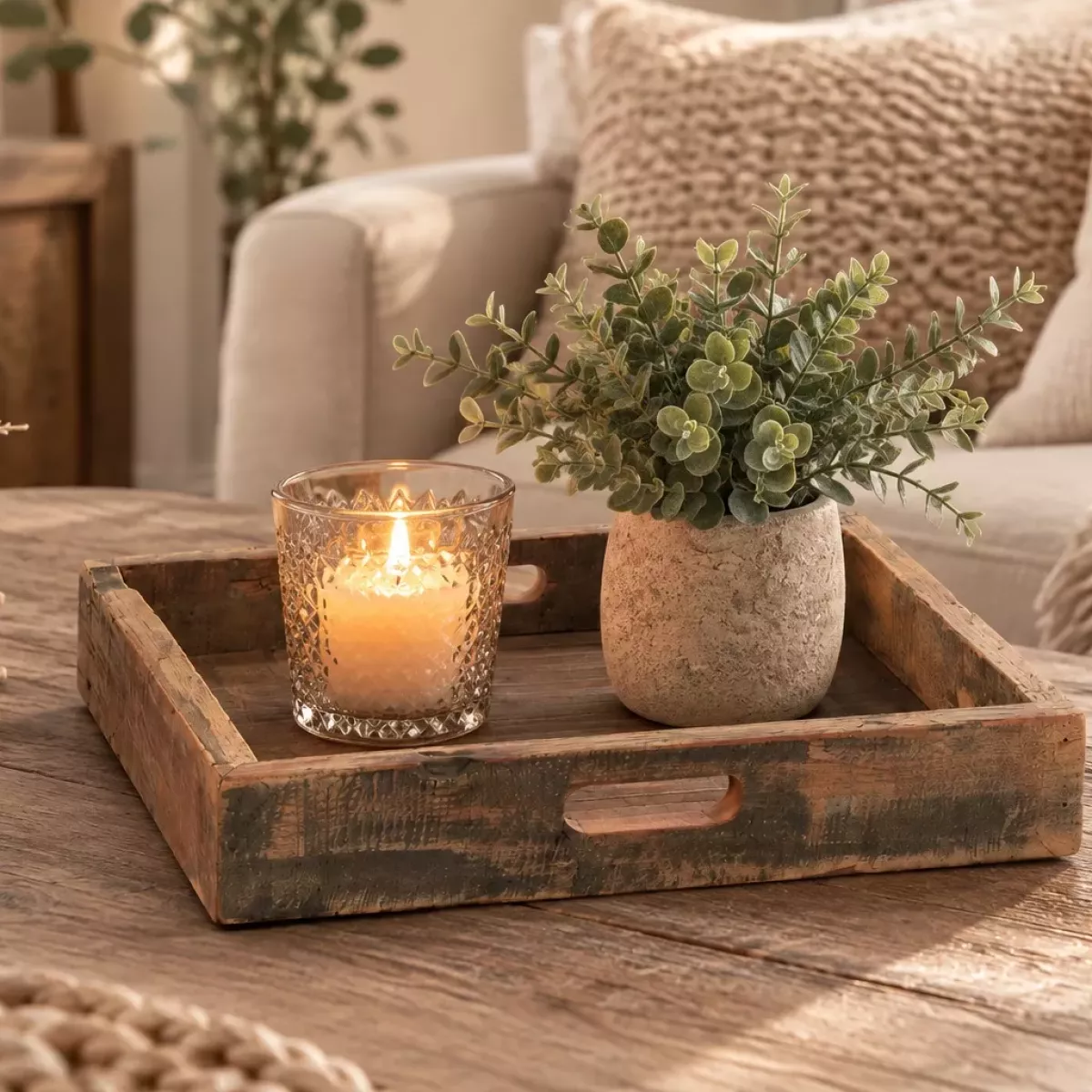 PLATEAU EN BOIS ANCIEN 38X38 CM