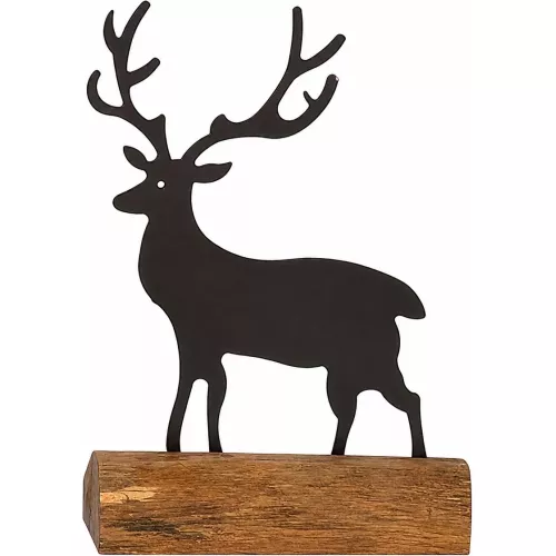 CERF MÉTAL SUR SOCLE EN BOIS
