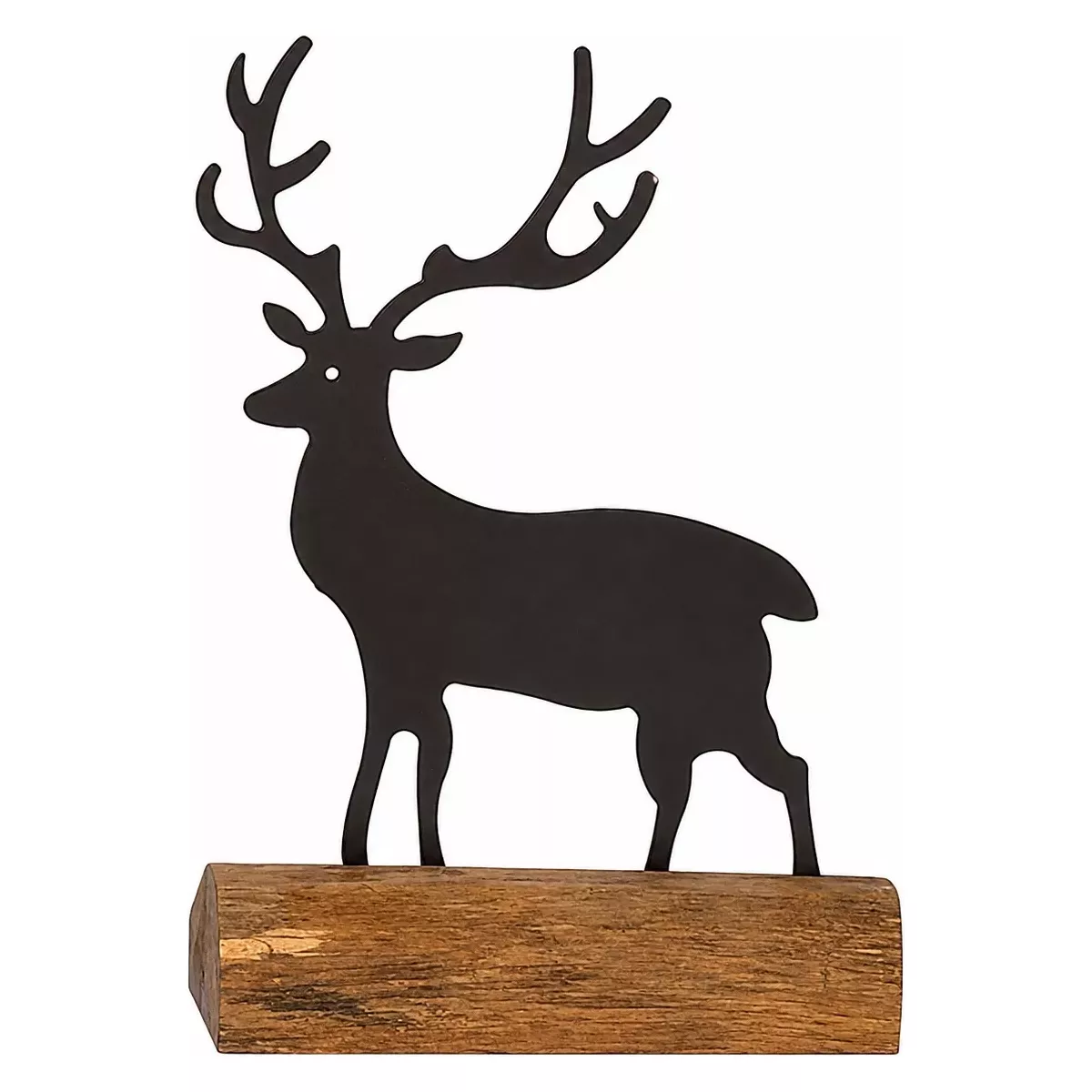 CERF MÉTAL SUR SOCLE EN BOIS