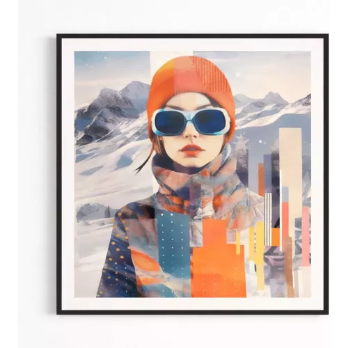 TABLEAU FEMME LUNETTE CADRE NOIR 60X60 CM