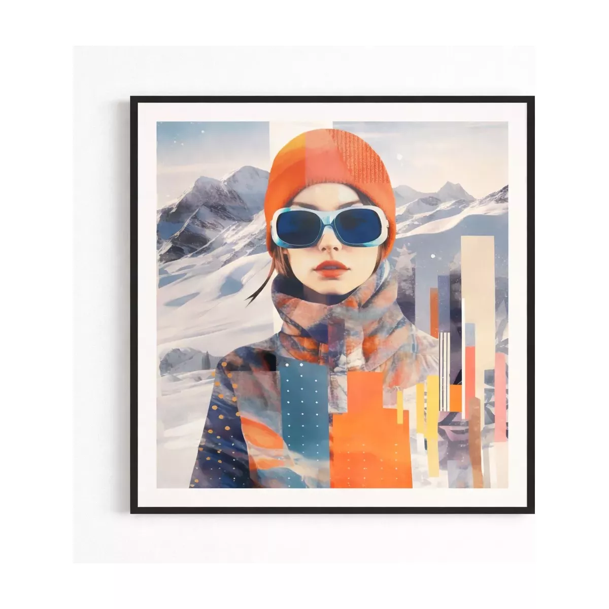 TABLEAU FEMME LUNETTE CADRE NOIR 60X60 CM