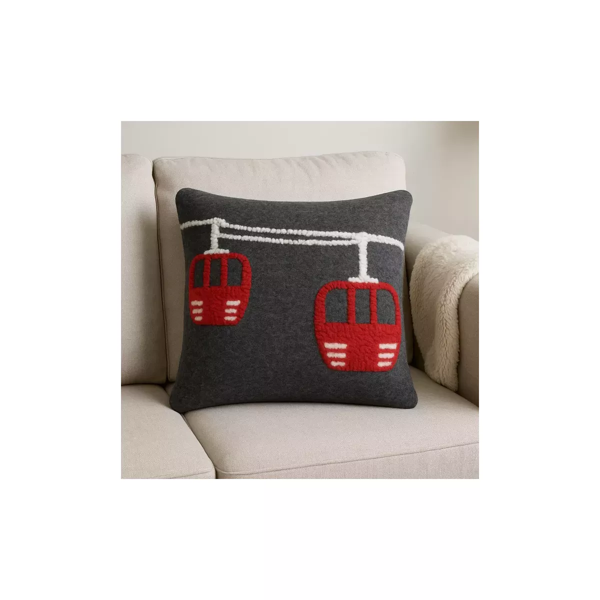 COUSSIN TELECABINE GRIS EN LAINE 50X50 CM