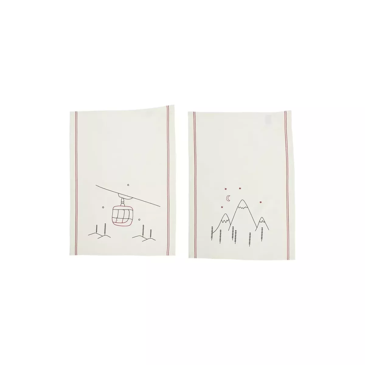 SET DE 2 TORCHONS TELECABINES/SAPINS