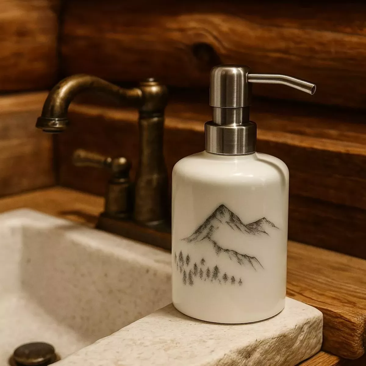 DISTRIBUTEUR DE SAVON MOTIF MONTAGNE