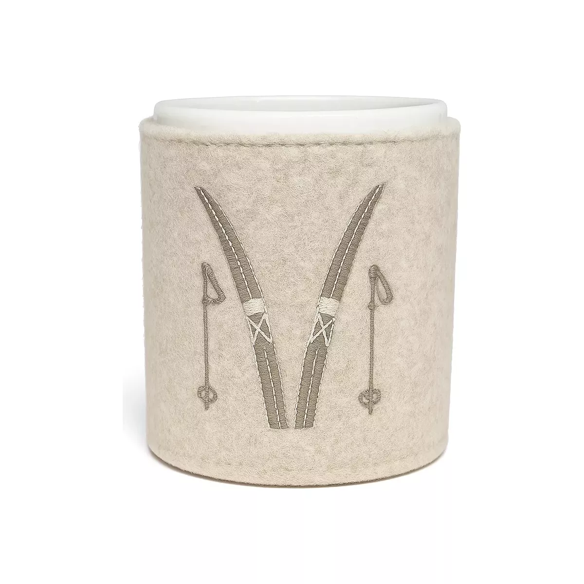 POT DE SALLE DE BAIN FEUTRE DE LAINE  MOTIF SKI