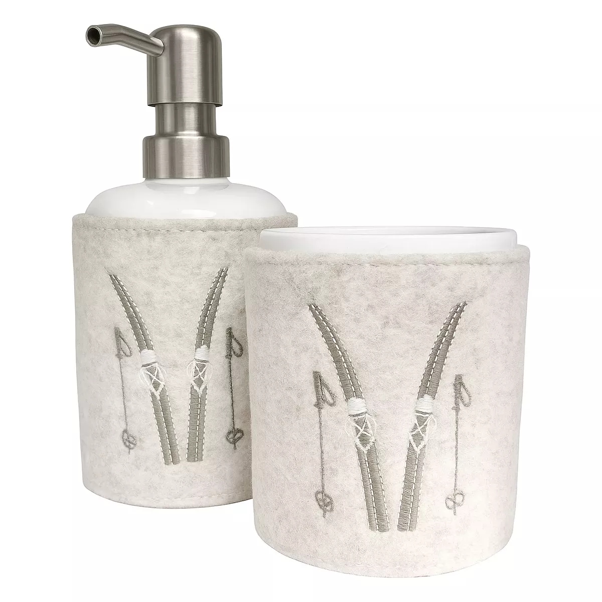 POT DE SALLE DE BAIN FEUTRE DE LAINE  MOTIF SKI
