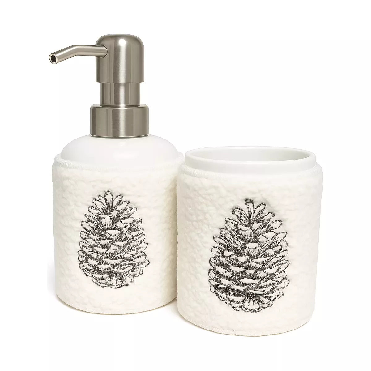 DISTRIBUTEUR SAVON LAINE MOTIF POMMES DE PIN