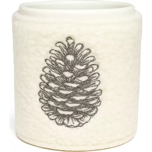 POT DE SALLE DE BAIN FEUTRE DE LAINE MOTIF POMME DE PIN