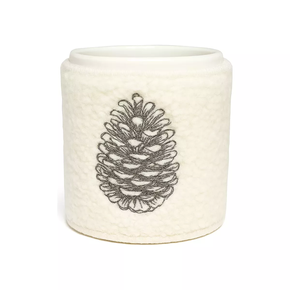 POT DE SALLE DE BAIN FEUTRE DE LAINE MOTIF POMMES DE PIN