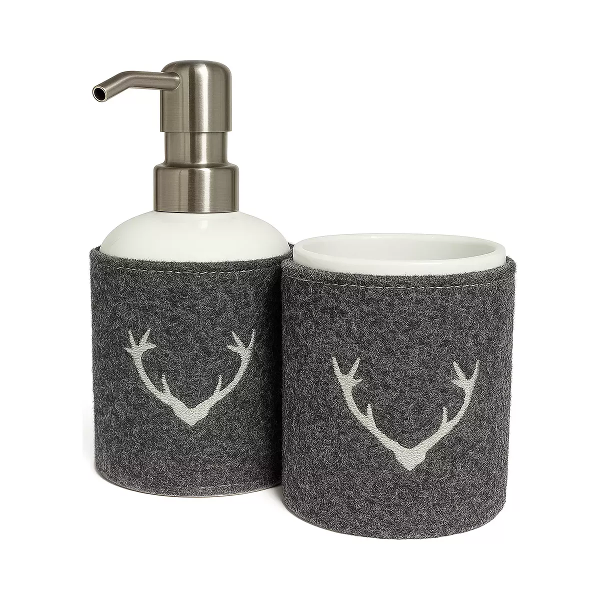DISTRIBUTEUR DE SAVON FEUTRE DE LAINE MOTIF BOIS DE CERF