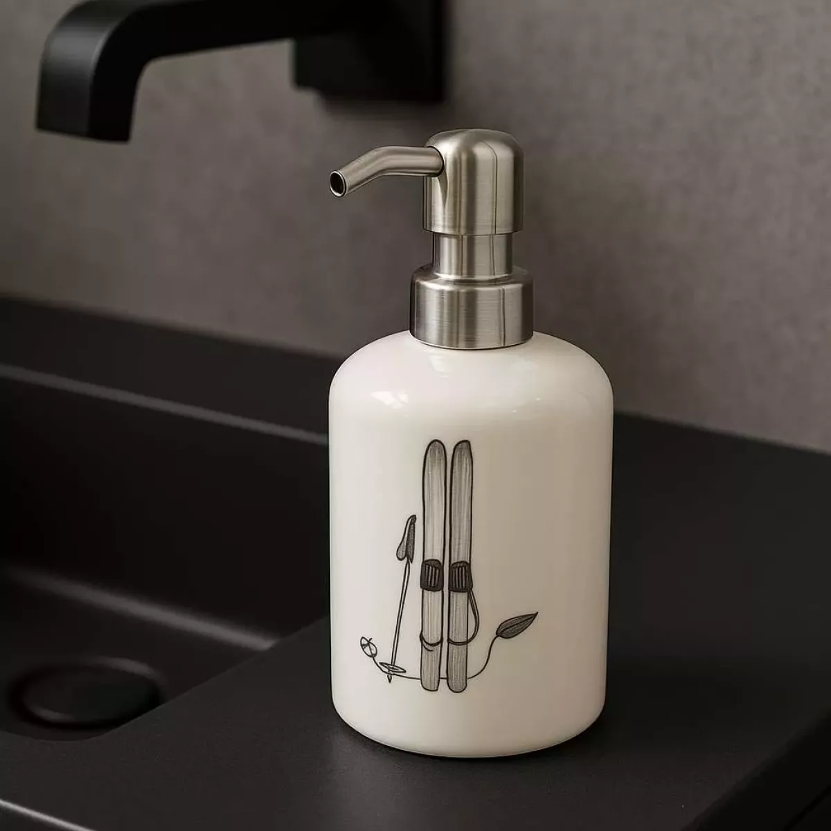 DISTRIBUTEUR DE SAVON SKI ET BATON DESSIN