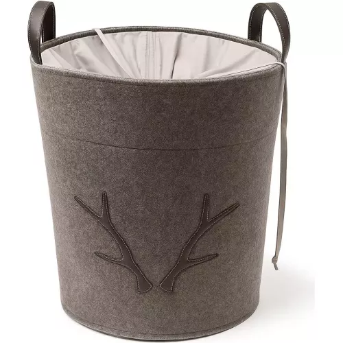 PANIER A LINGE TAUPE MOTIF BOIS DE CERF