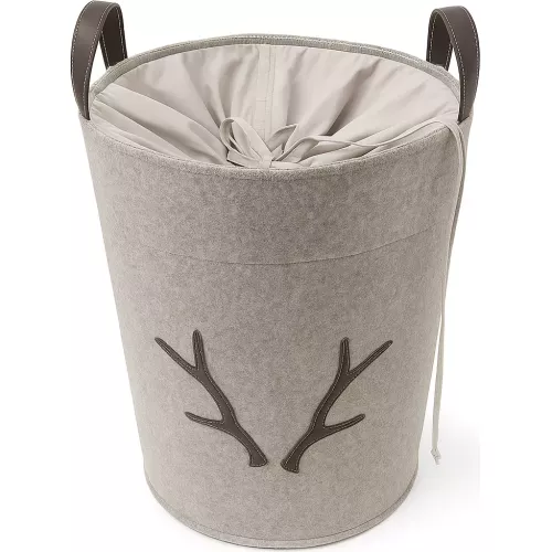 PANIER A LINGE BEIGE MOTIF BOIS DE CERF