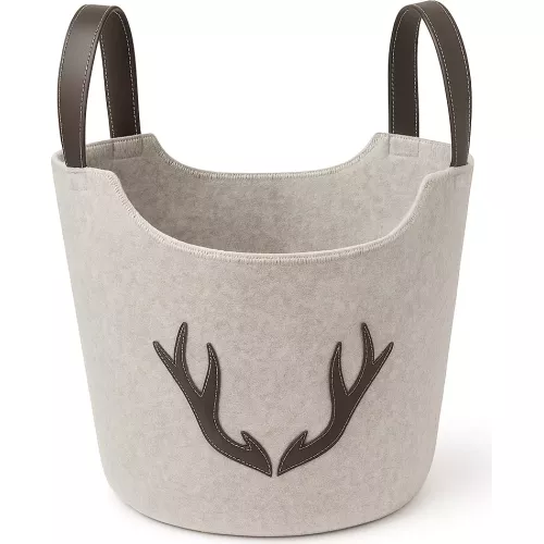 PANIER BEIGE MOTIF CORNE DE CERF